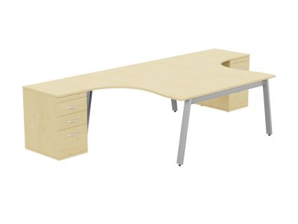 Switch 2 Person Crescent Desk & Desk High Pedestal, A-Leg
