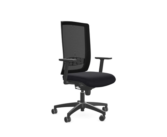 Begin Black Swivel Chair, Mesh Backrest, Black Nylon Base, Seat Slide, Lumbar Support, Step Adjustable Arms