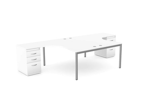 C-Sense 2 Person Crescent Desk & Desk High Pedestal